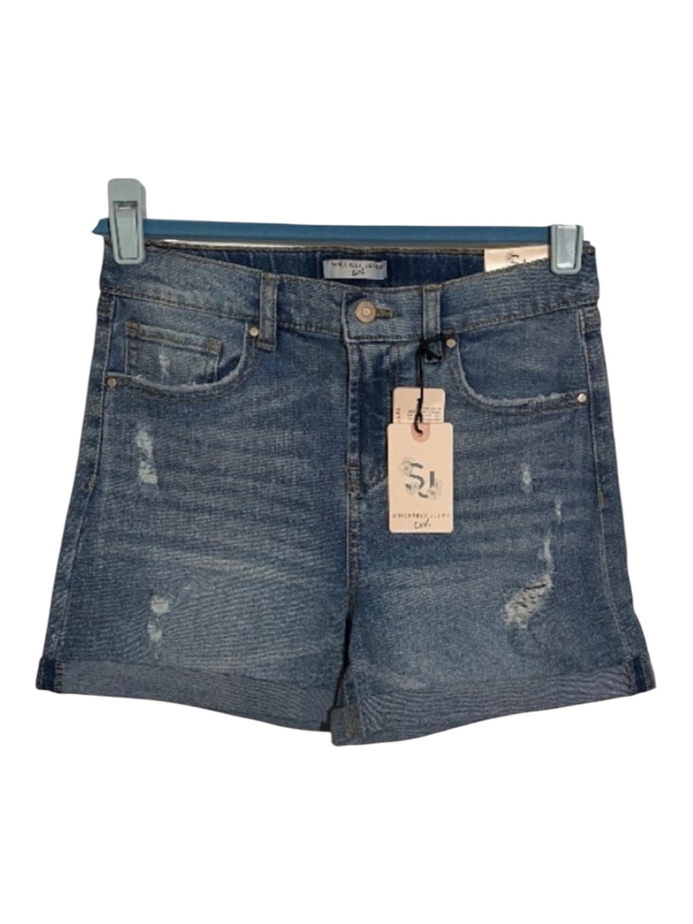 Sincerely Jules Girls Denim Shorts Blue High Rise Midi Short Distressed Size 12